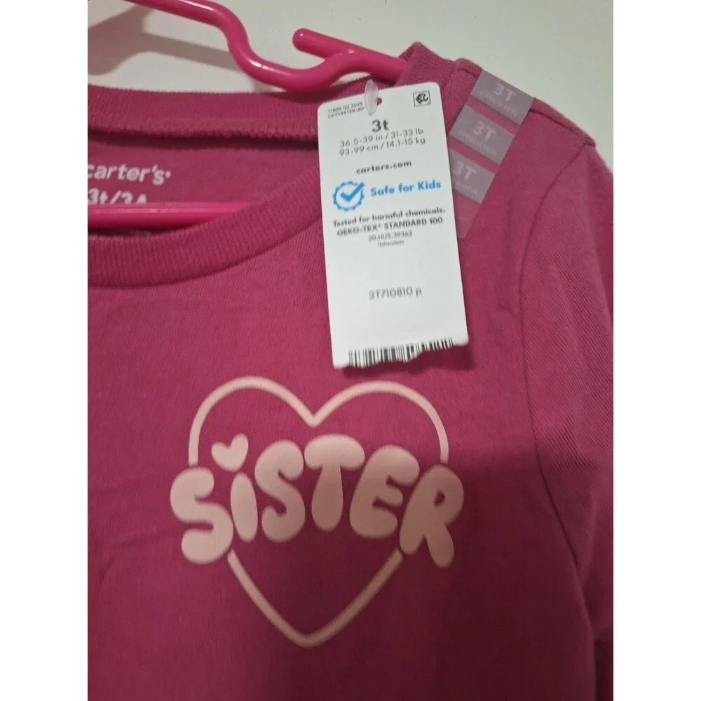 Carter's Girls 5T Pink Long Sleeve Sister Heart Graphic Tee NWT